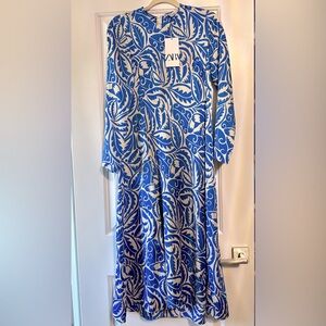 Zara Blue and White Midi Dress